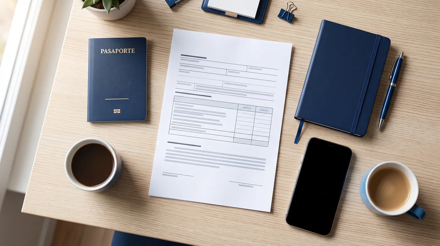 Documentos y pasaporte ordenados para el trámite de la visa americana